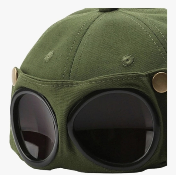 Handmade Baseball Cap With Attached Sunglasses Khaki Green OS - Picture 12 of 15
